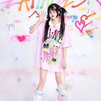 KOSAHIKI Pink Harajuku Graphic T-shirt - -