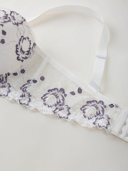 Daily Wide Strap Plus Size Women Bra Lace & Embroidery Push up Bra Comfort Thin Cup Underwire Support Lingerie Bra - -