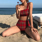 Striped Bow High Waist Two-Piece Bikini Set - Brick red - Women's Swimwear