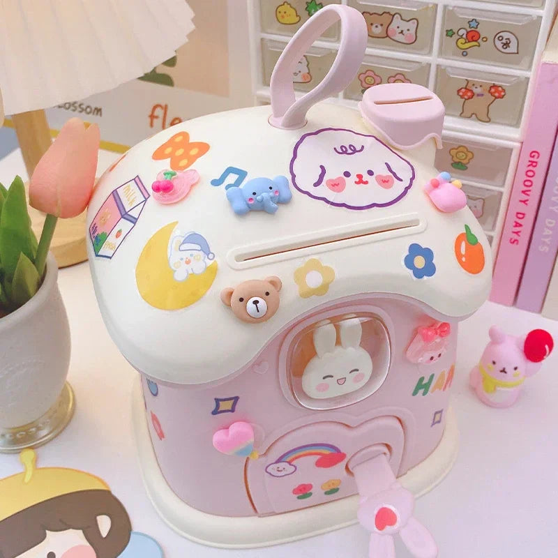 Cute Bunny House Coin Bank - -