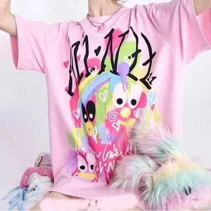KOSAHIKI Pink Harajuku Graphic T-shirt - -