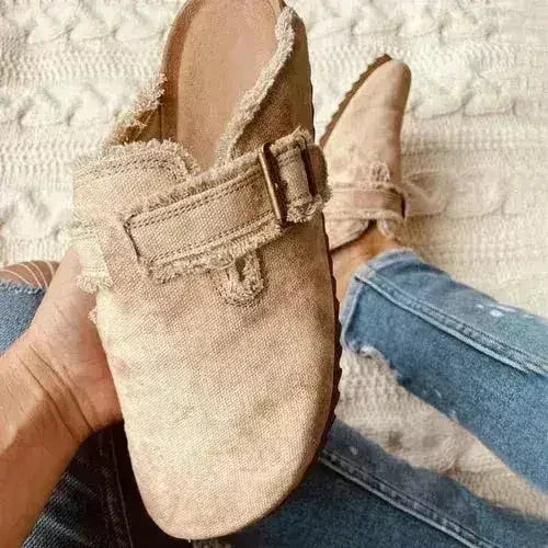 Flat Heel Round Toe Canvas Loafer Women's Vintage Clogs- Femstylo- {{Product type}}