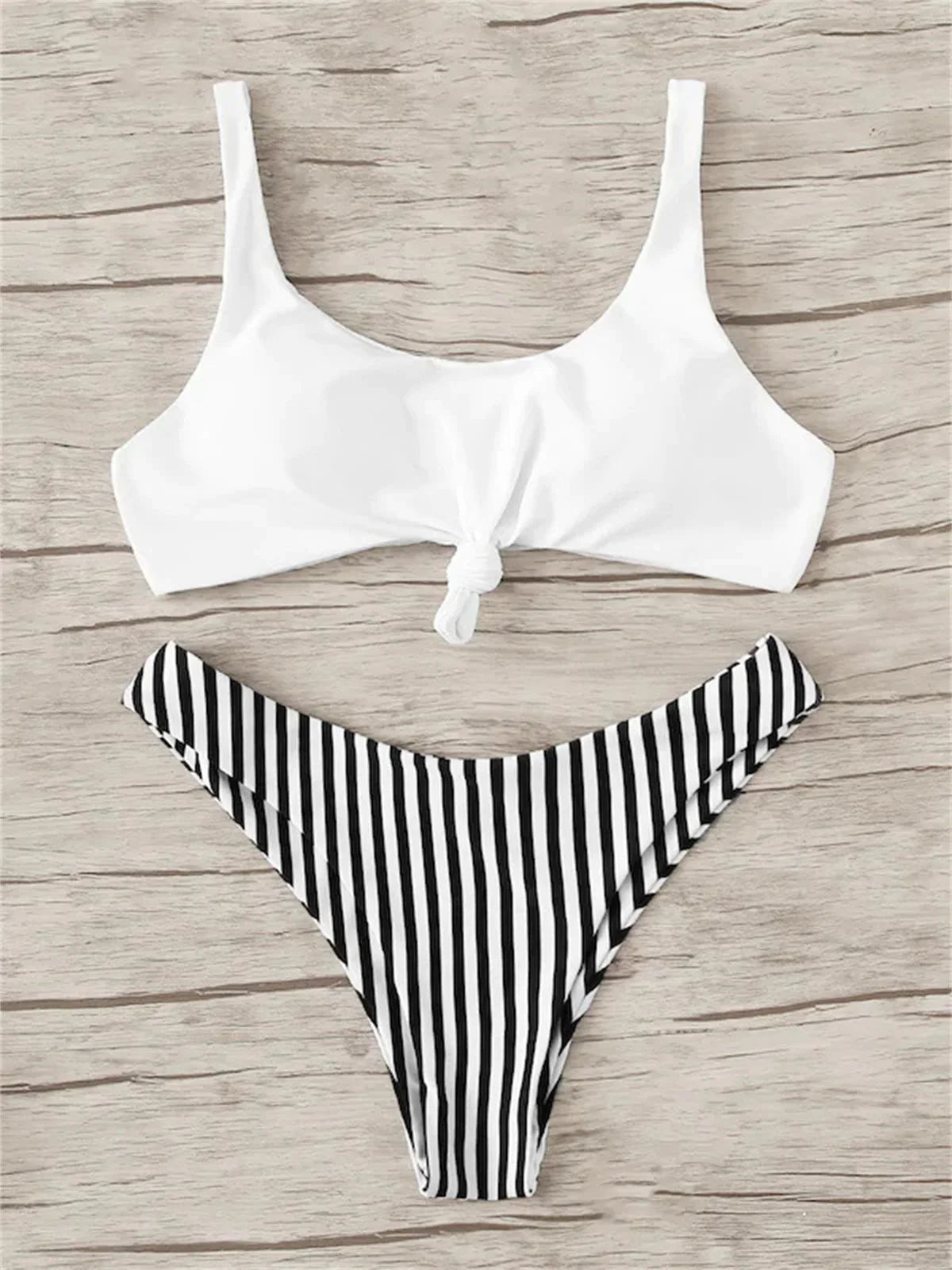 Sexy Micro Bikini 2025 Women Swimsuit Scoop Neck Striped Swimwear Knot Bow Fringe Summer Beachwear Bathing Suit Push Up Biquini - -