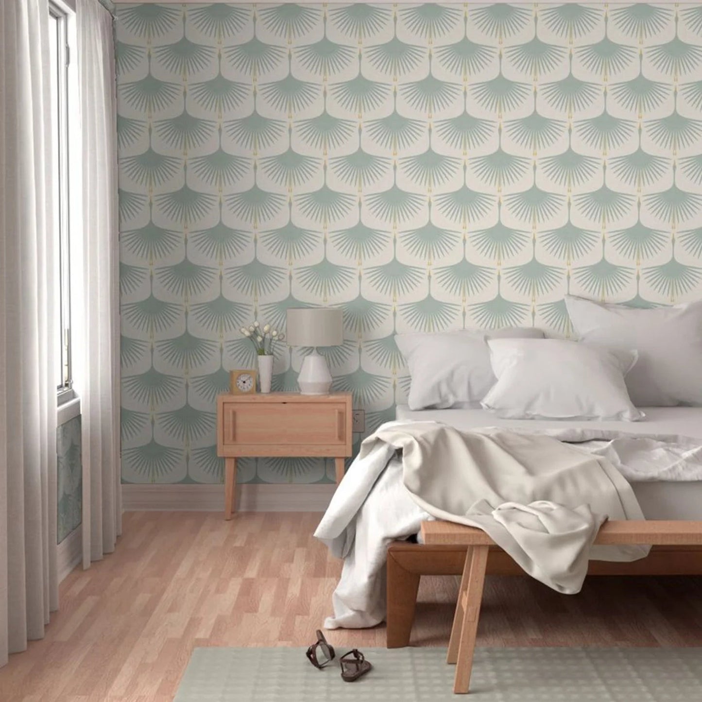 Self-Adhesive Wall Paper Rolls,Art Deco Green Color Swans Duck Egg on Soft Wallpaper,Peel and Stick Wallpaper for Walls in Rolls Kia Day Design