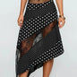 New Irregular Women Lace Flowy Midi Skirt Vintage Low Waist Floral Print Long Skirt Lightweight Summer Sexy Club Party Skirt - black -