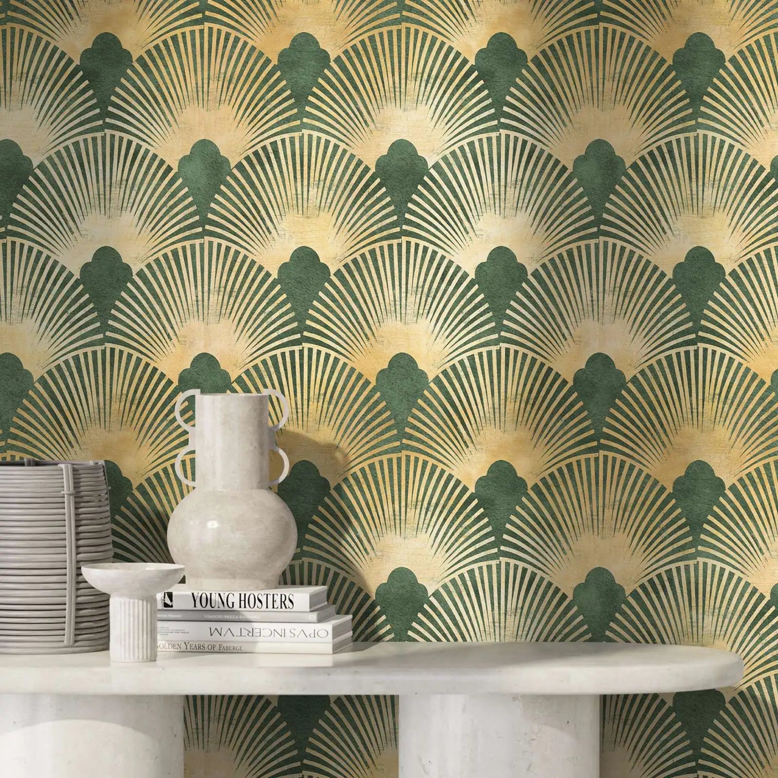 Boho Scandinavian Wallpaper Peel and Stick,Temporary Wallpaper Vintage,Traditional Non Woven Wall Mural Decoration,Fake Golden Kia Day Design