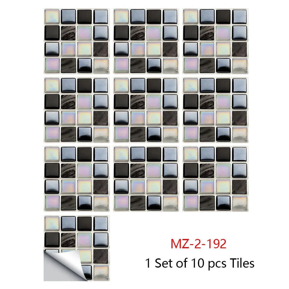 10pcs Mosaic Hard Tiles Sticker 2d Peel & Stick black white pearl