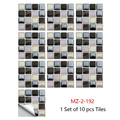 10pcs Mosaic Hard Tiles Sticker 2d Peel & Stick black white pearl