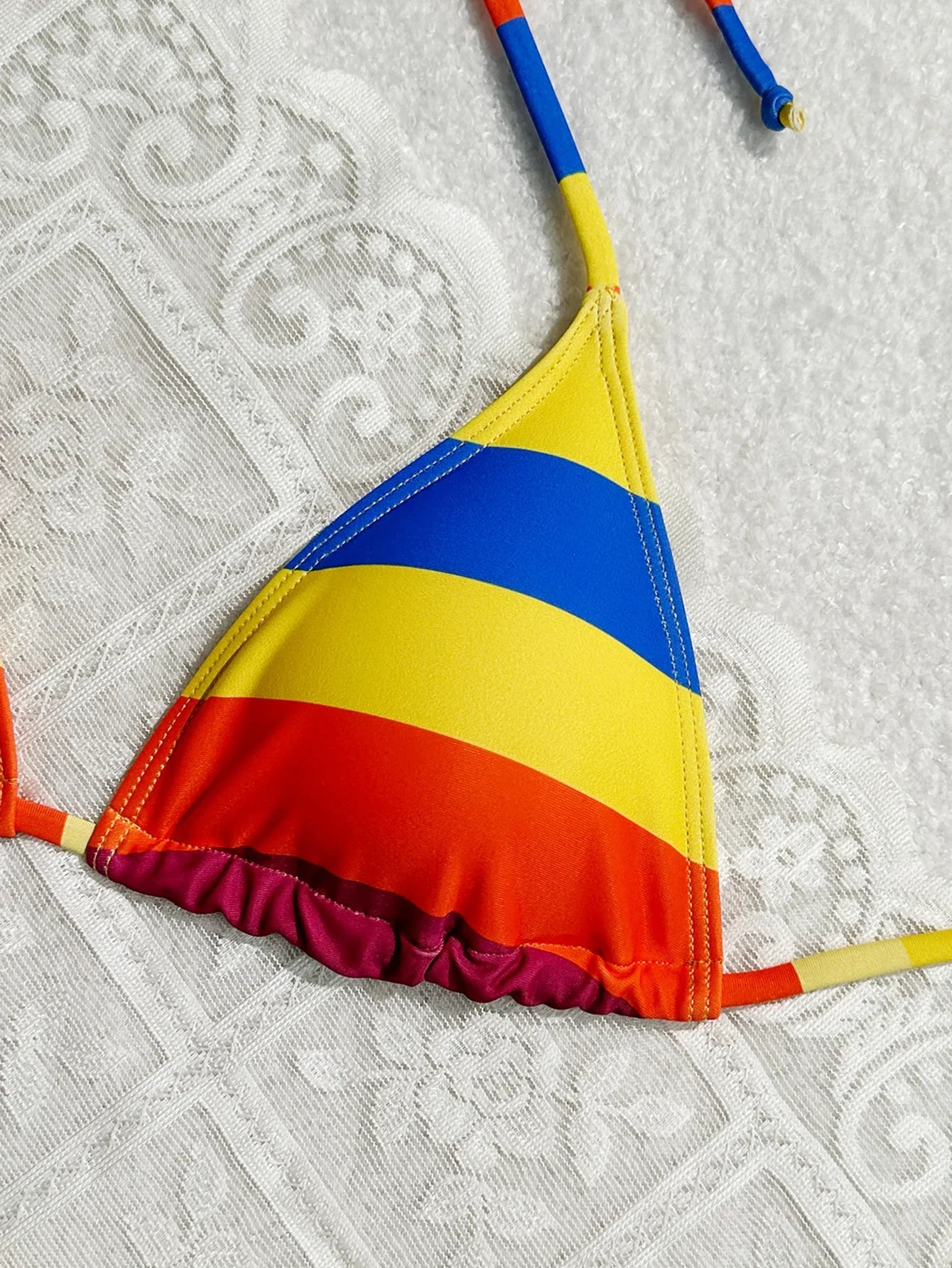 Women's Rainbow Color Bikini Set Sexy Beach Vacation Backless 2 Piece Swimsuit 2024 Summer Bathing Suit Bra Push Up Swimwear - -
