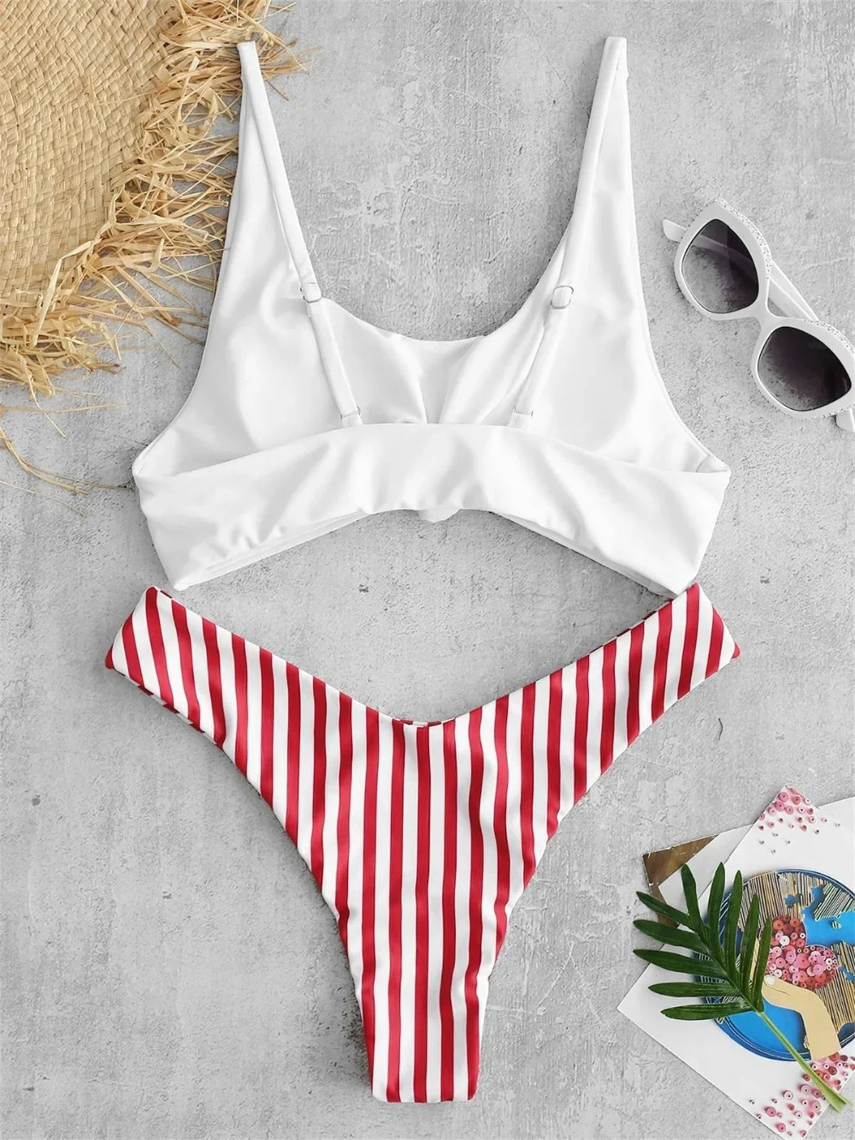Sexy Micro Bikini 2025 Women Swimsuit Scoop Neck Striped Swimwear Knot Bow Fringe Summer Beachwear Bathing Suit Push Up Biquini - -