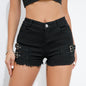 New High-Waisted Sexy Pants Denim Shorts Jeans Solid Color Thin Charming Elegant Pure Desire Shorts For Woman Beautiful 5AML - Black -