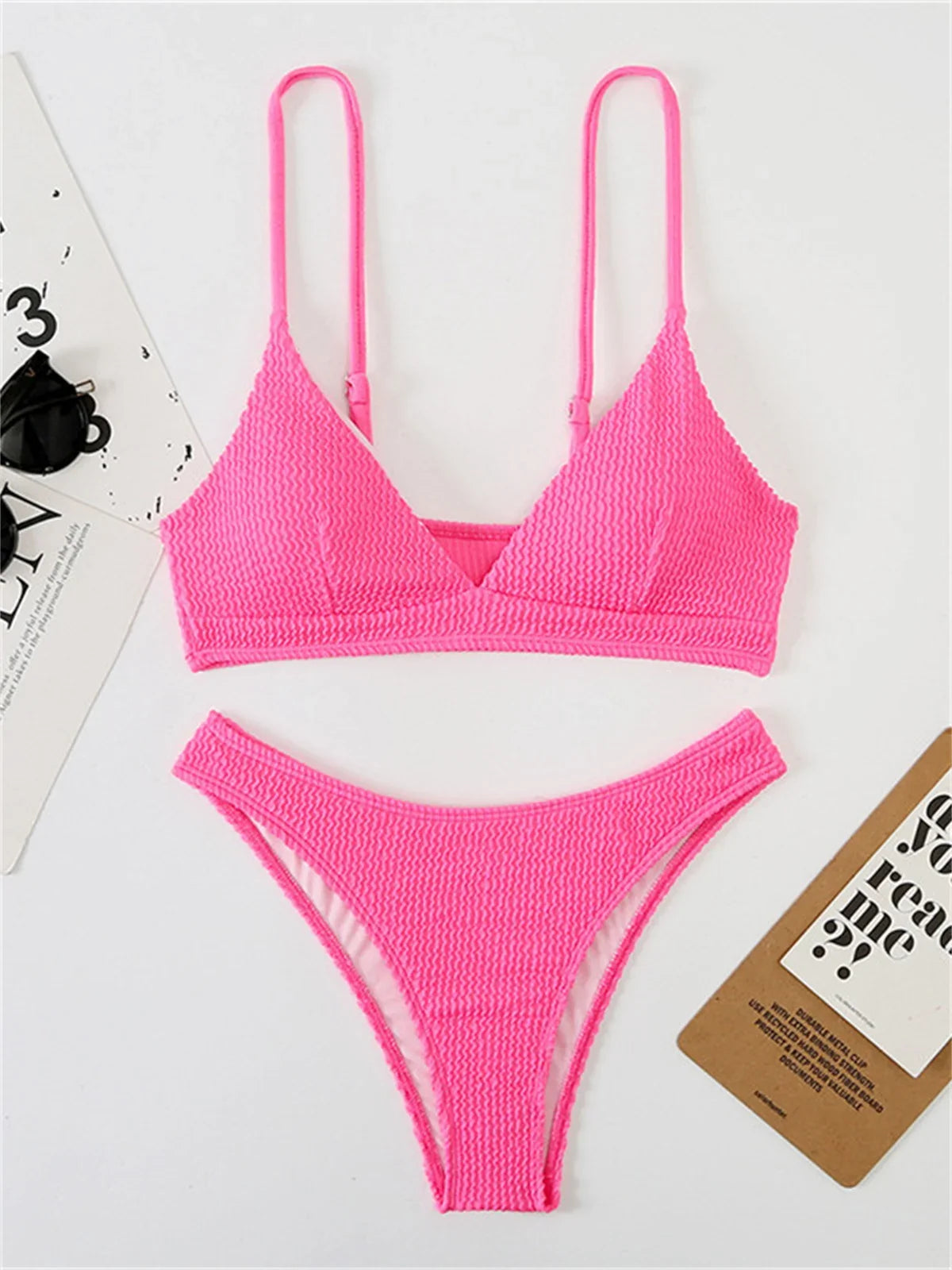 Sexy Extreme Micro Bikini Set 2024 Women White Black Wave V Neck Push Up Thong Swimsuit Beach Bathing Suit Two Piece Swimwear - Rose Red -
