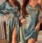 Cherry Print Satin Nightgown & Robe Set Kia Day Design