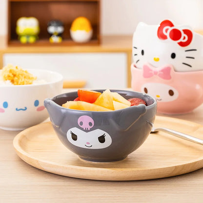 For Sanrio 5Inches Ceramic Rice Bowls Home Cute for Melody& Cinnamoroll& Kuromi Tableware Cartoon Anime Relief Bowl for Children - -