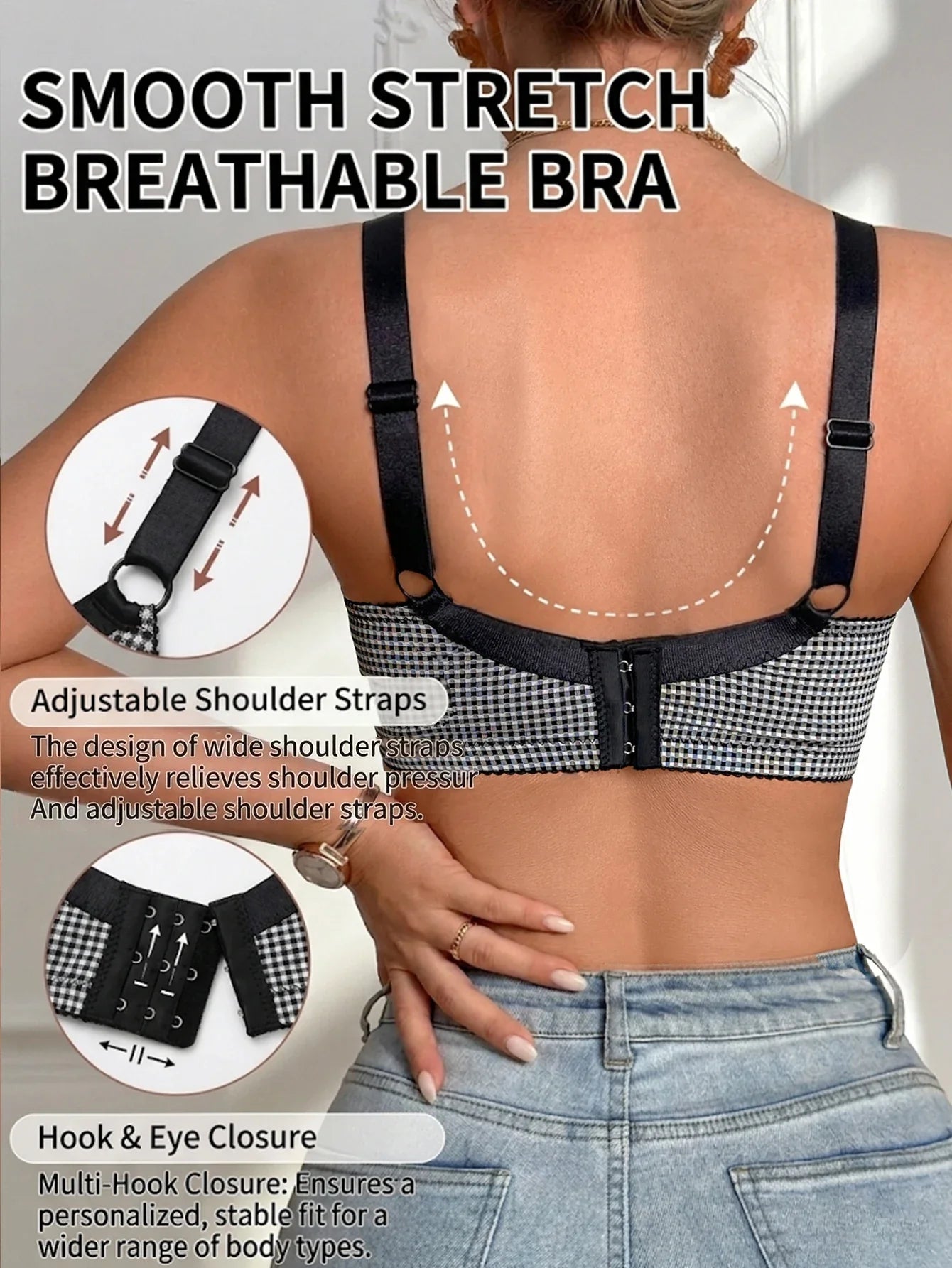 Women's Gingham Push Up Bra Plunge Underwire Underwear Sexy Crisscross Lift Up Comfortable Bra for Daily Wear - -