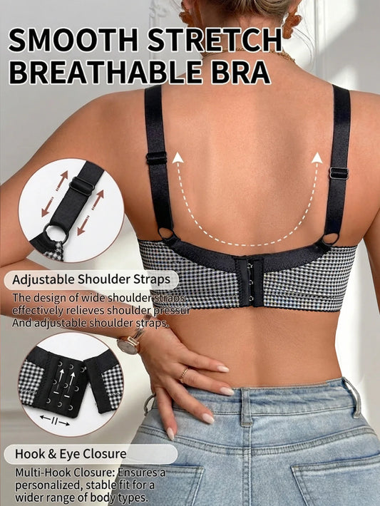 Women's Gingham Push Up Bra Plunge Underwire Underwear Sexy Crisscross Lift Up Comfortable Bra for Daily Wear - -