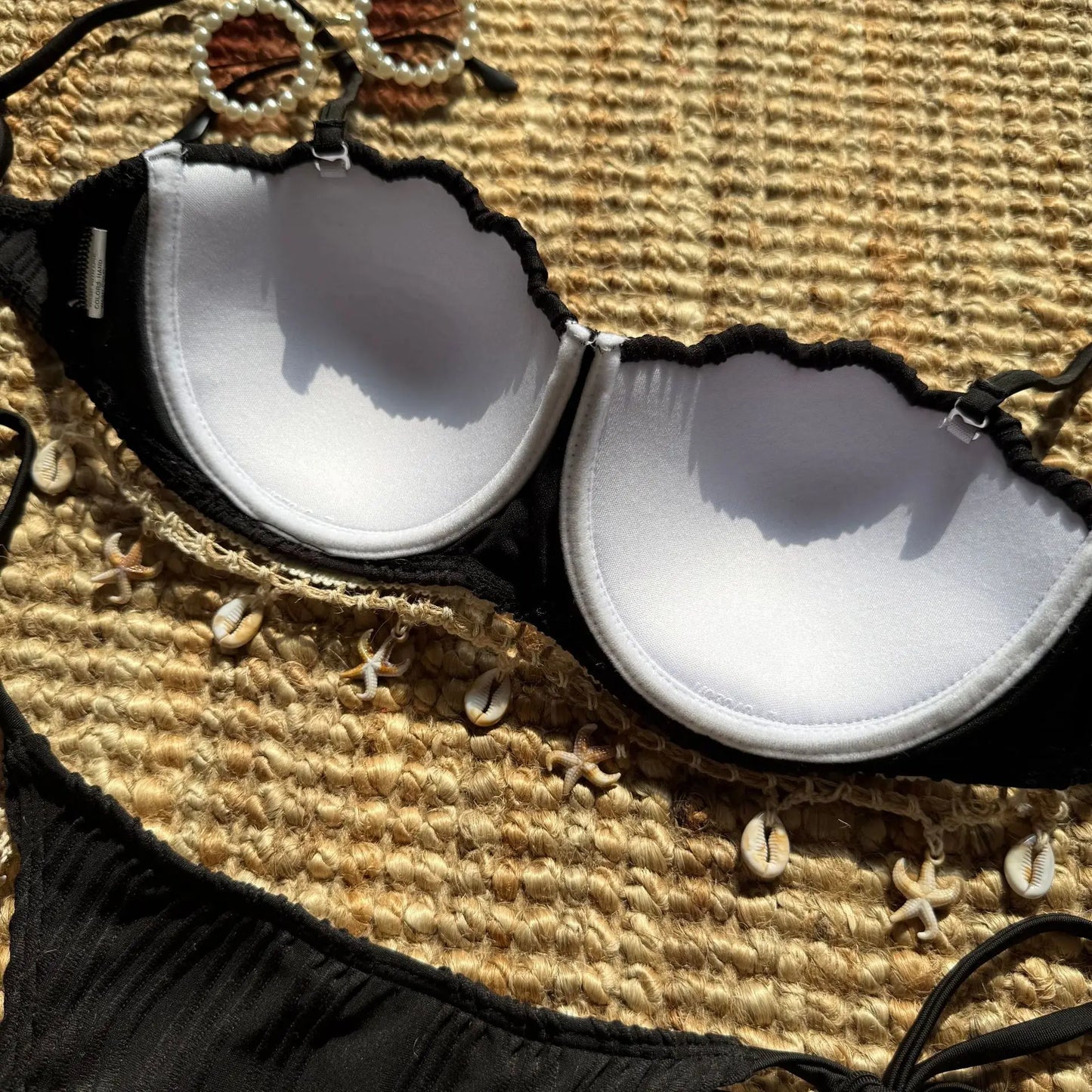 Sexy Shell Starfish Ornament Bikinis Sets Women White Ruffles Push Up Underwire Thong Swimsuit 2025 Beach Bathing Suit Swimwear - -