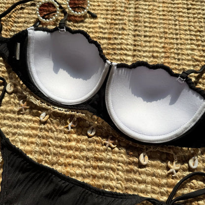 Sexy Shell Starfish Ornament Bikinis Sets Women White Ruffles Push Up Underwire Thong Swimsuit 2025 Beach Bathing Suit Swimwear - -