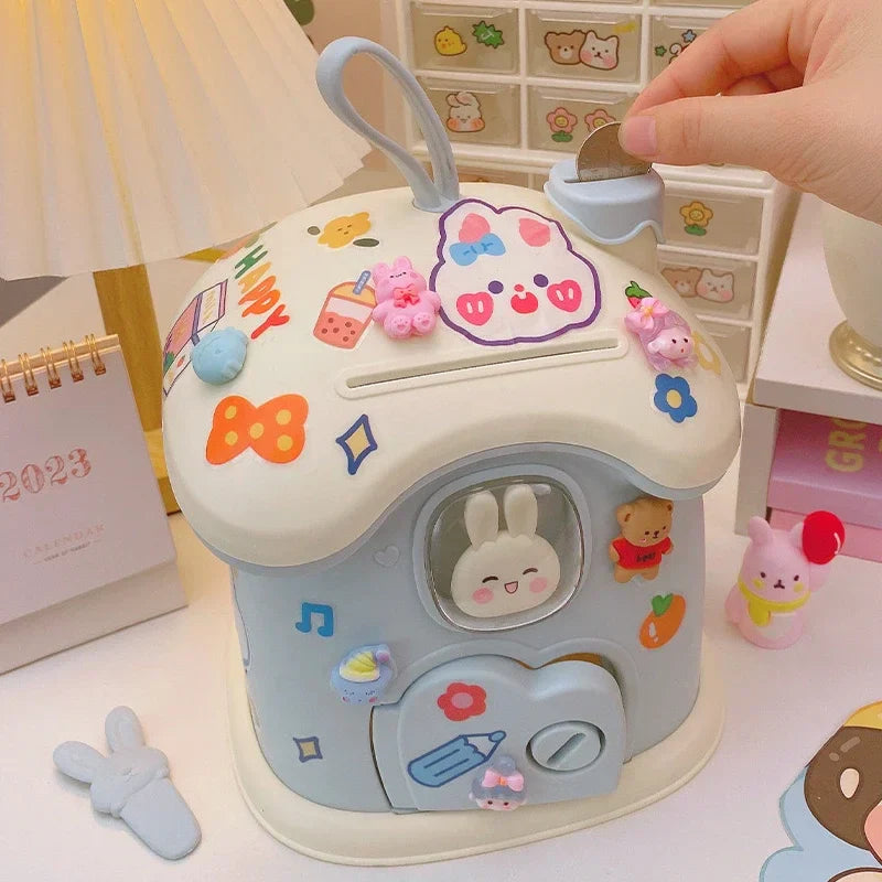 Cute Bunny House Coin Bank - -