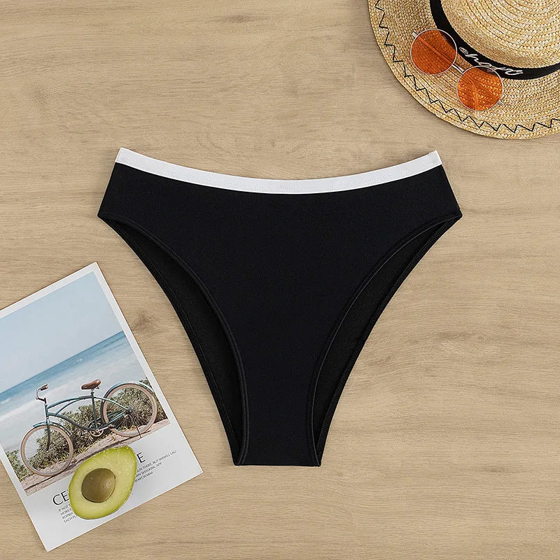 Sexy Black White Patchwork Bikini 2024 Women Halter V Underwire Push Up Micro Swimsuit Beach Bathing Suit High Waist Swimwear - -