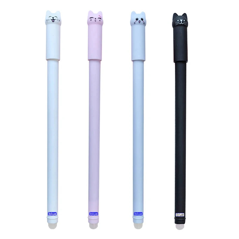 Cat Gel Pen 0.5mm Pen Set With Eraser 4pcs blue pen