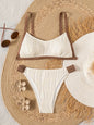 Sexy Khaki Patchwork Bikini Set 2025 Women Ribbed Push Up Thong Swimsuit Summer Bathing Suit Holiday Two Piece Swimwear Biquini - Beige -