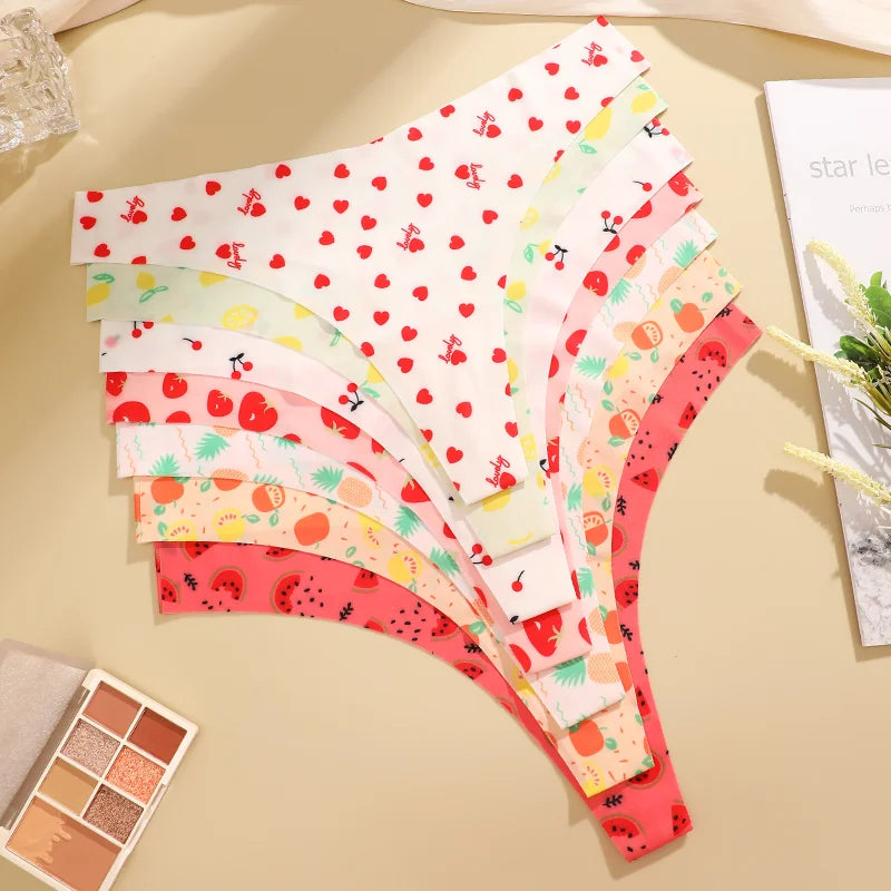 3Pcs Ultra-thin Seamless G-string Women Thongs Sexy Sweet Fruit Low-waist Panties Ladies Soft Cute Thongs Female S-XL T-Back - -