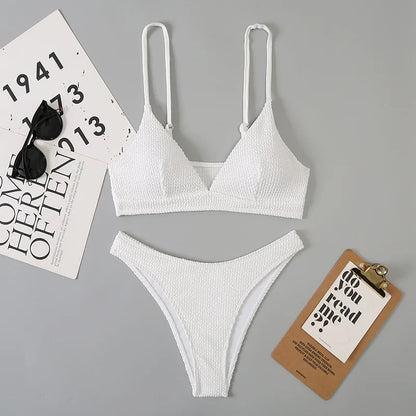Sexy Extreme Micro Bikini Set 2024 Women White Black Wave V Neck Push Up Thong Swimsuit Beach Bathing Suit Two Piece Swimwear - -