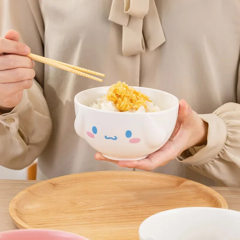 For Sanrio 5Inches Ceramic Rice Bowls Home Cute for Melody& Cinnamoroll& Kuromi Tableware Cartoon Anime Relief Bowl for Children - -