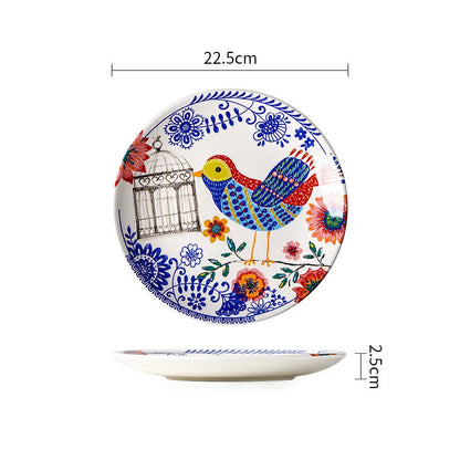 Colorful Ceramic Plates Dishware red blue white 1pc