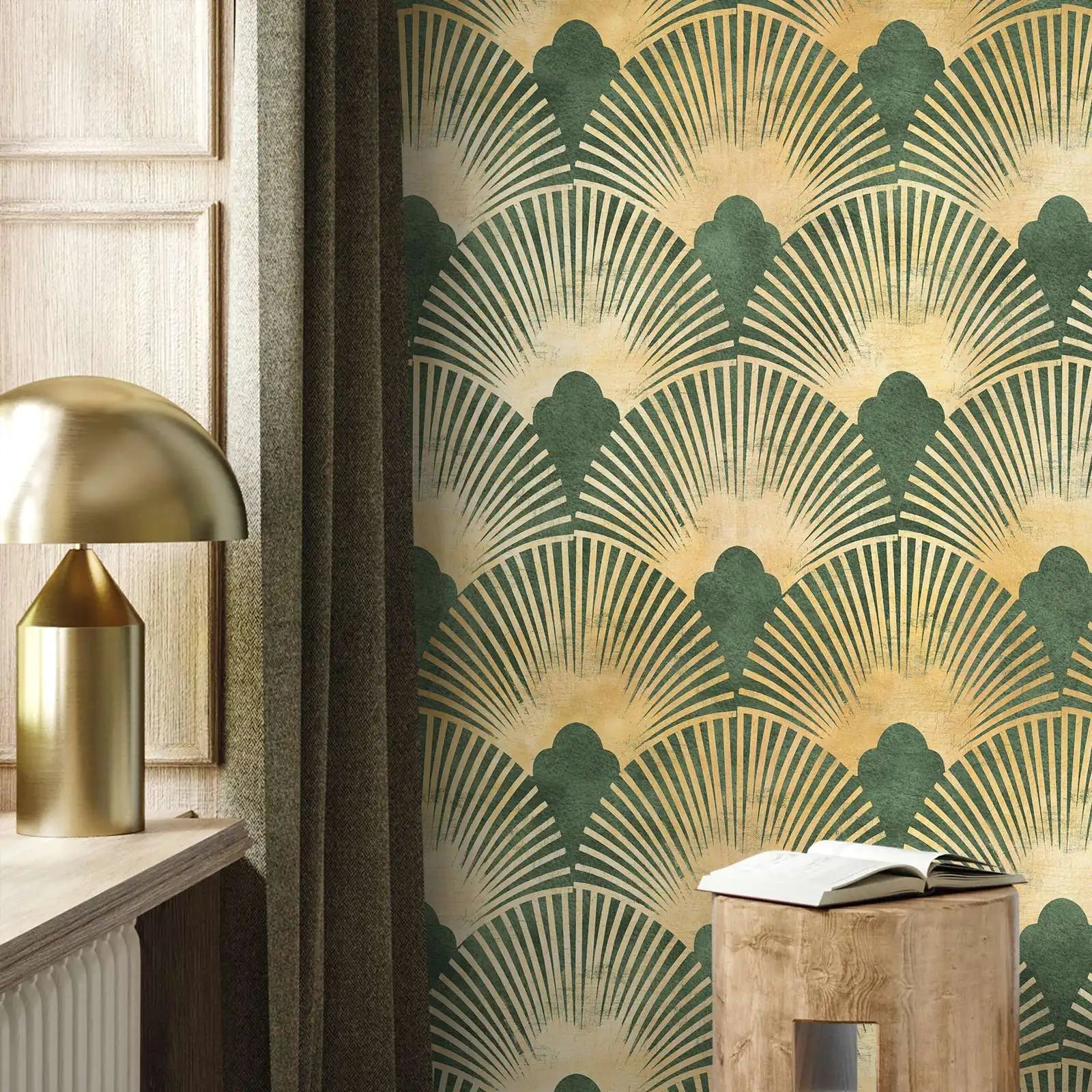 Boho Scandinavian Wallpaper Peel and Stick,Temporary Wallpaper Vintage,Traditional Non Woven Wall Mural Decoration,Fake Golden Kia Day Design