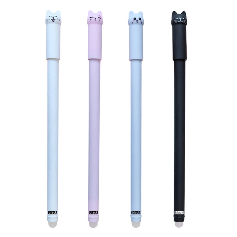 Cat Gel Pen 0.5mm Pen Set With Eraser 4pcs black pen