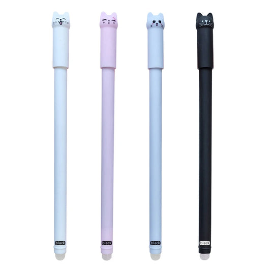 Cat Gel Pen 0.5mm Pen Set With Eraser 4pcs black pen