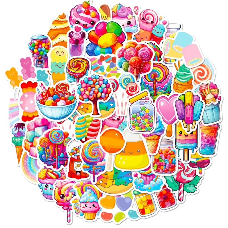 10/30/50pcs Rainbow Candy Colorful PVC Stickers Kia Day Design