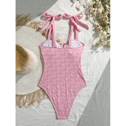 Vintage Pink Floral Print Swimwear Women 2026 Tie Strap V Neck Slim Tummy Control One Piece Swimsuit Beach Holiday Bathing Suits - -