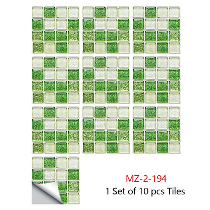 10pcs Mosaic Hard Tiles Sticker 2d Peel & Stick green white