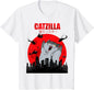 Funny Cute Art Japanese Cat Graphic for Cat Lover Catzilla T-Shirt Graphic T Shirts Women's Clothing Fashion - QL499A-White -