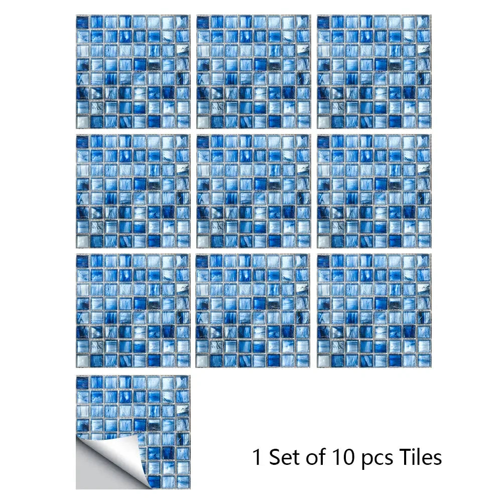 10pcs Mosaic Hard Tiles Sticker 2d Peel & Stick light blue