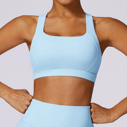 Hearuisavy Quick-Dry Backless Yoga Clothes Running Vest Women Workout Brassiere Fitness Gym Tank Top Women Push up Sports Bra - Sky Blue -