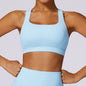Hearuisavy Quick-Dry Backless Yoga Clothes Running Vest Women Workout Brassiere Fitness Gym Tank Top Women Push up Sports Bra - Sky Blue -