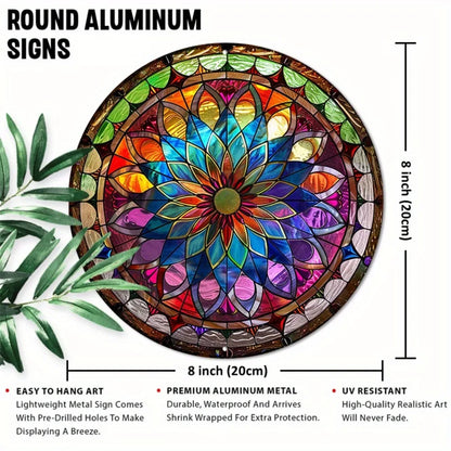 8" Round Mandala Aluminum Art Sign - UV-Resistant Waterproof Wall Decor, Art Nouveau Living Room Patio Art - -