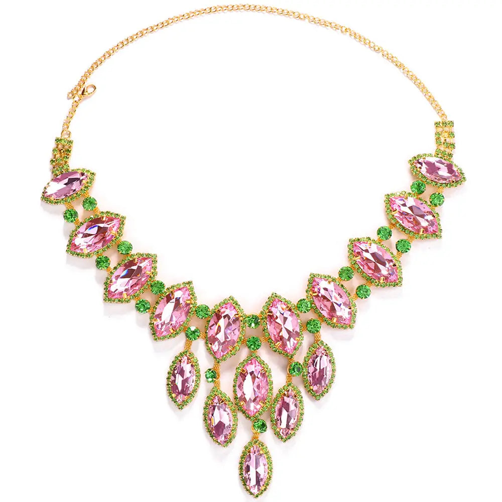 Multicolored Rhinestone Crystal Necklace - Gold - Necklaces