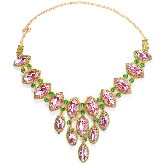 Multicolored Rhinestone Crystal Necklace - Gold - Necklaces