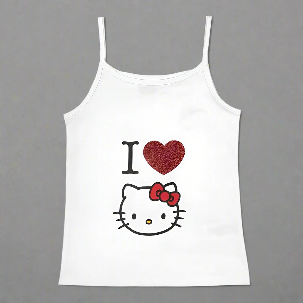 Y2K Hello Kitty Crop Top – Emo Girls Vintage Punk Tank - 37961- White - casualwear