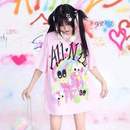 KOSAHIKI Pink Harajuku Graphic T-shirt - -