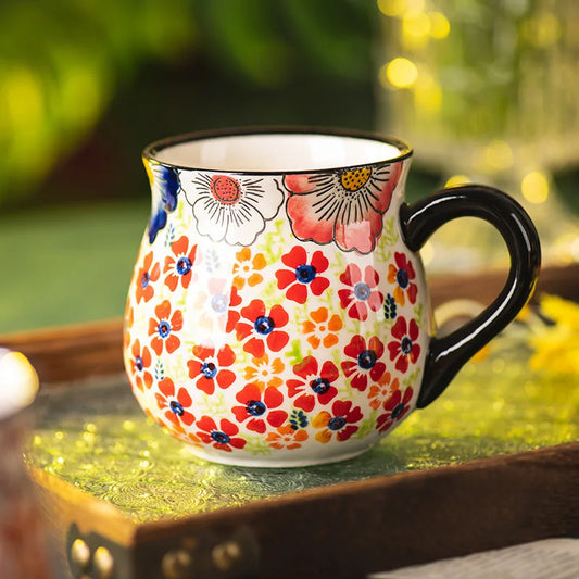 Floral Coffee Mugs red orange green