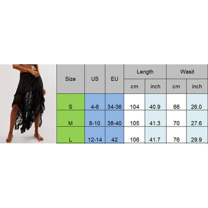 Vintage Lace Flower Women Midi Skirts Elastic High Waist Skirts Spring Summer Chic Irregular Hem Casual Female Skirts - -