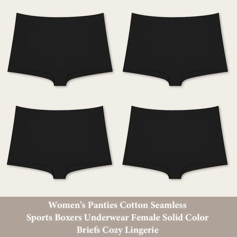 4PCS Women's Panties Cotton Seamless Sports Boxers Underwear Female Solid Color Briefs Cozy Lingerie Intimate Underpants XS-XL - Set 13 -