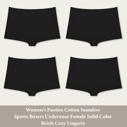 4PCS Women's Panties Cotton Seamless Sports Boxers Underwear Female Solid Color Briefs Cozy Lingerie Intimate Underpants XS-XL - Set 13 -