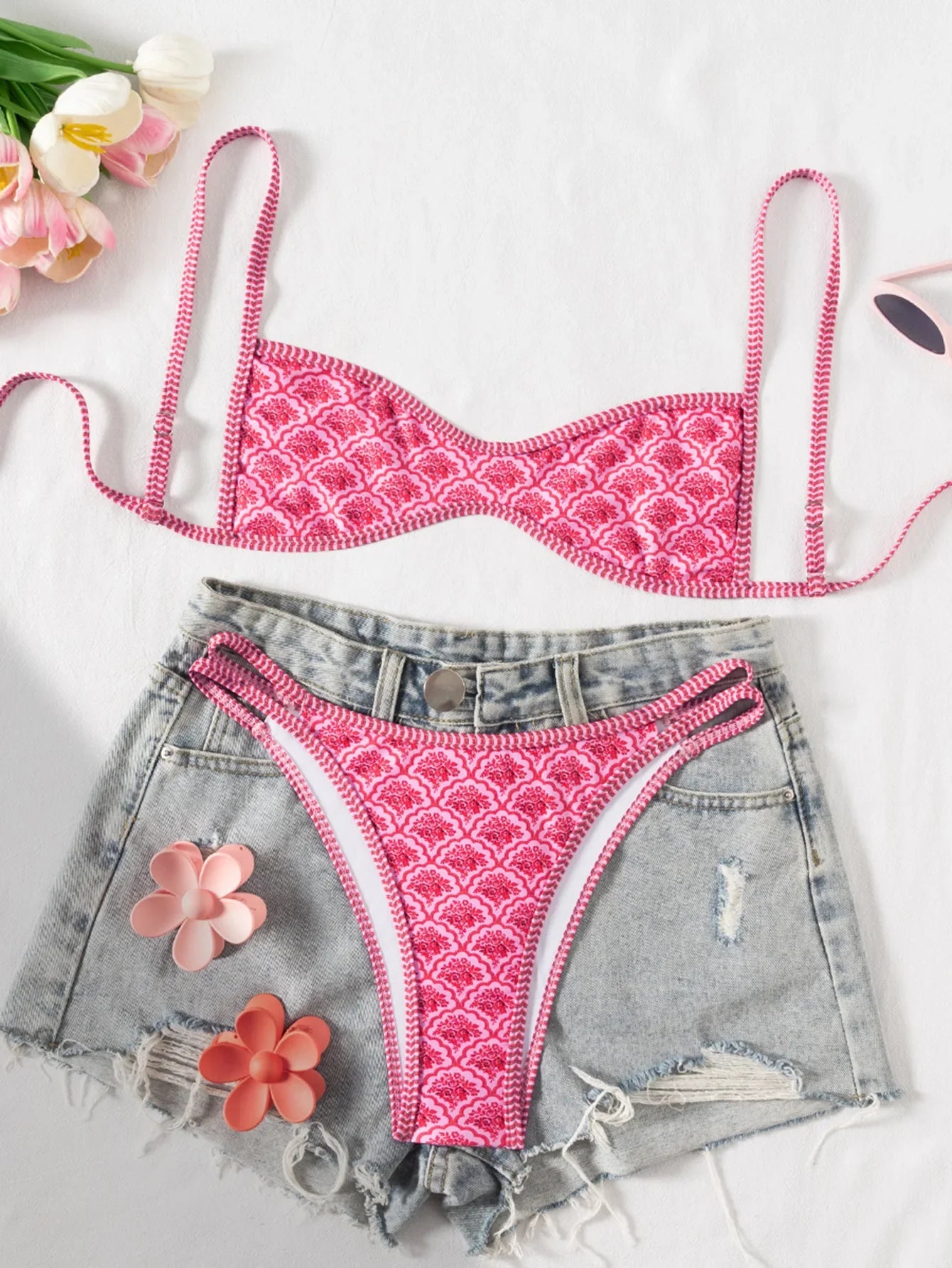 Sexy Coffee Polka Dot Print Bikini Set 2026 Women Pleate Push Up Bra Hollow Out Thong Swimsuit Summer Pool Bathing Suit Swimwear - -